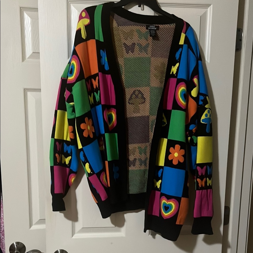 Hot Topic Pride Rainbow Geometric Cardigan Sweater Large Social Collision